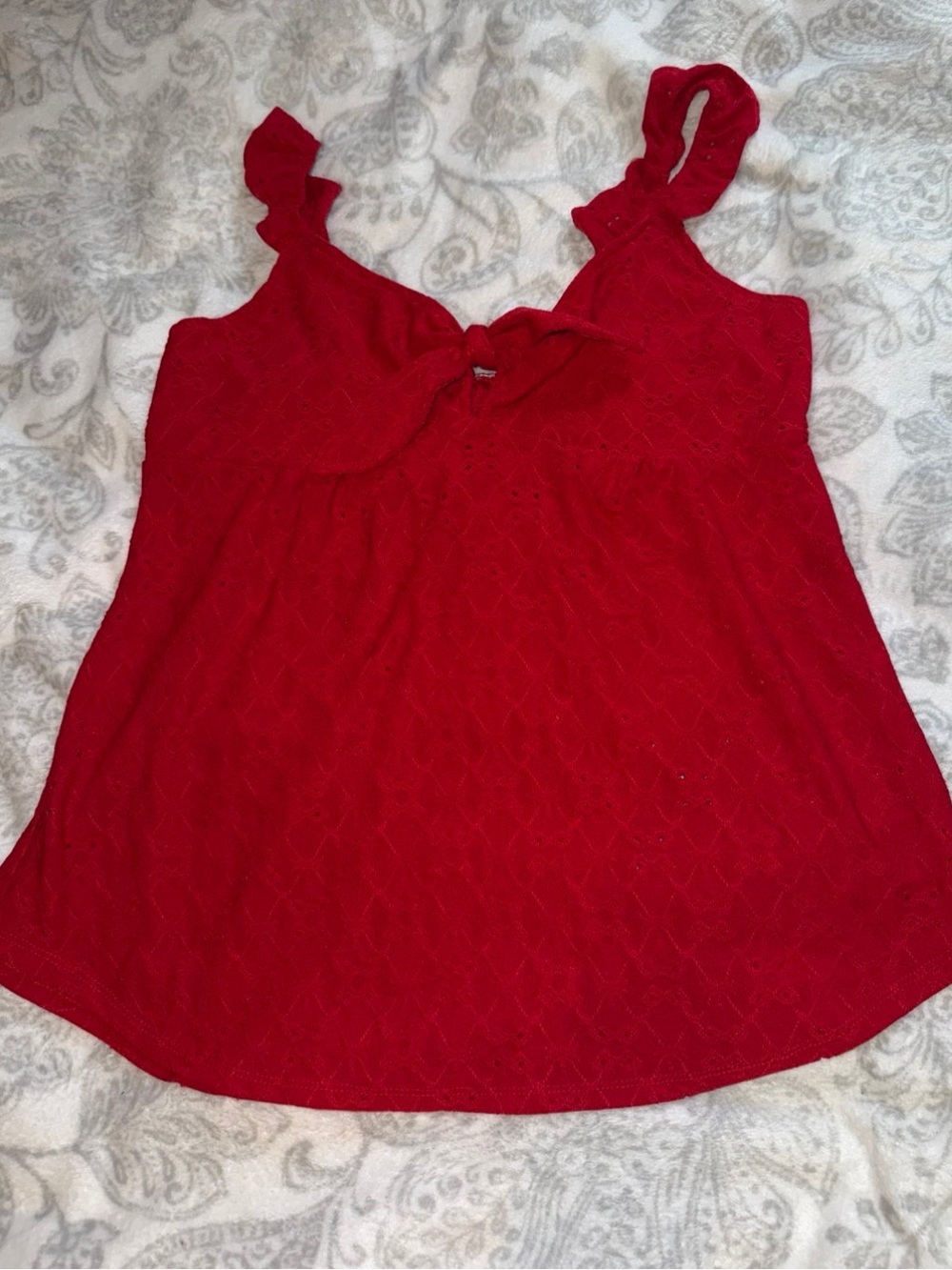 Red Sleeveless Ruffle Strap Tank Top - Women size M